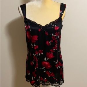 WHBM Lace Trimmed Silk Top